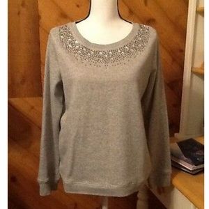 Contemporary Style Gray Bedazzled SWEATSHIRT M